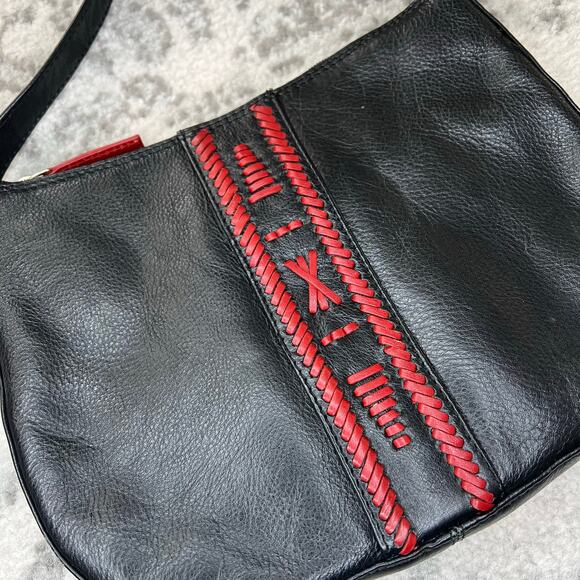 Black Leather Shoulder Bag Purse Red Western Design Small Southwestern Boho - Picture 3 of 6